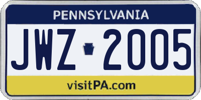 PA license plate JWZ2005