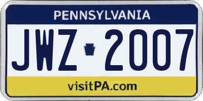 PA license plate JWZ2007