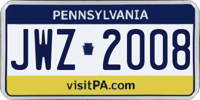 PA license plate JWZ2008