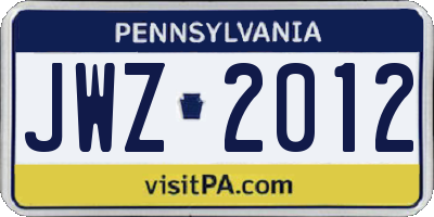 PA license plate JWZ2012