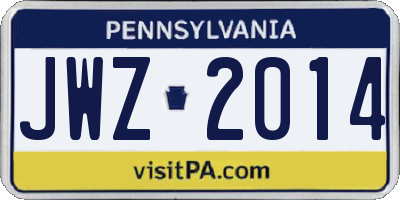 PA license plate JWZ2014