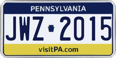PA license plate JWZ2015