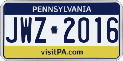 PA license plate JWZ2016