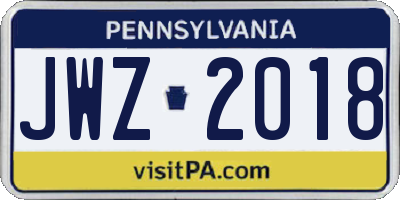 PA license plate JWZ2018