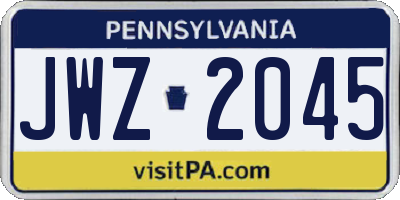 PA license plate JWZ2045