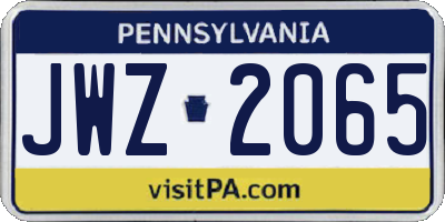 PA license plate JWZ2065