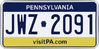 PA license plate JWZ2091