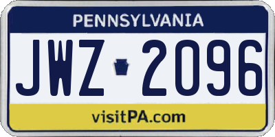 PA license plate JWZ2096