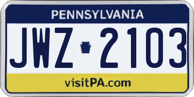 PA license plate JWZ2103