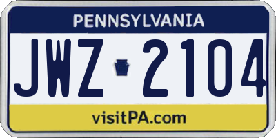 PA license plate JWZ2104