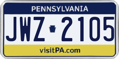 PA license plate JWZ2105