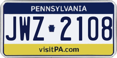 PA license plate JWZ2108
