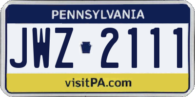 PA license plate JWZ2111