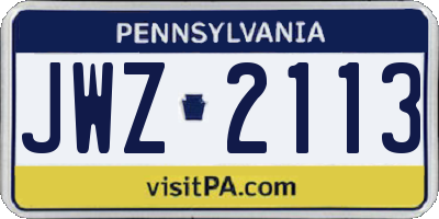 PA license plate JWZ2113