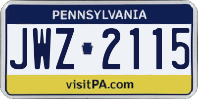 PA license plate JWZ2115