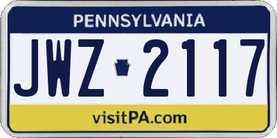 PA license plate JWZ2117