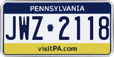 PA license plate JWZ2118