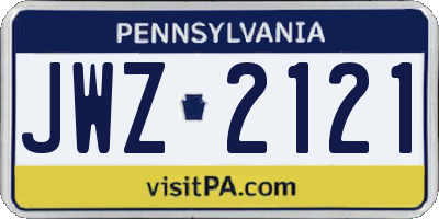 PA license plate JWZ2121