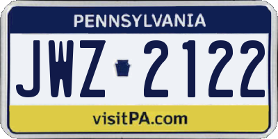 PA license plate JWZ2122