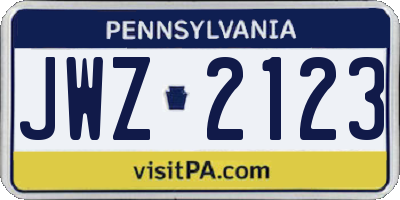 PA license plate JWZ2123