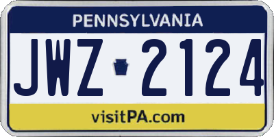 PA license plate JWZ2124
