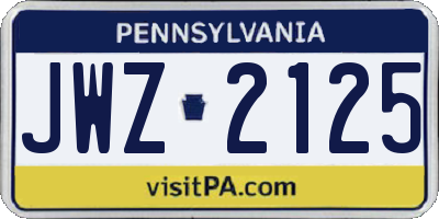 PA license plate JWZ2125