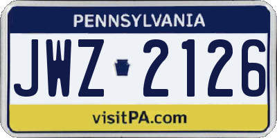 PA license plate JWZ2126
