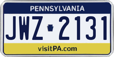 PA license plate JWZ2131