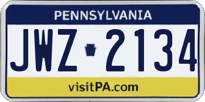 PA license plate JWZ2134
