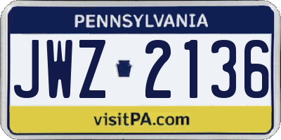 PA license plate JWZ2136