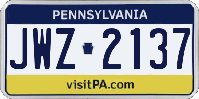 PA license plate JWZ2137