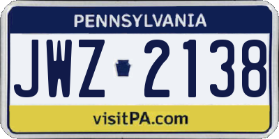PA license plate JWZ2138