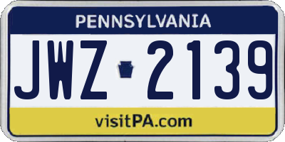 PA license plate JWZ2139
