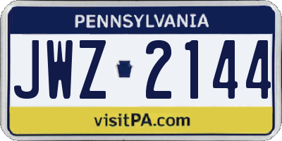 PA license plate JWZ2144