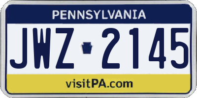 PA license plate JWZ2145