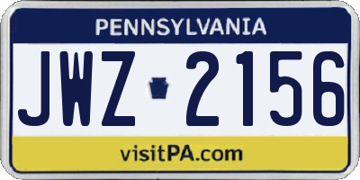 PA license plate JWZ2156
