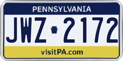 PA license plate JWZ2172