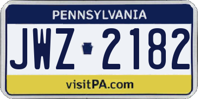 PA license plate JWZ2182
