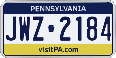 PA license plate JWZ2184