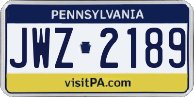 PA license plate JWZ2189