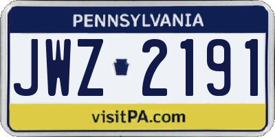 PA license plate JWZ2191