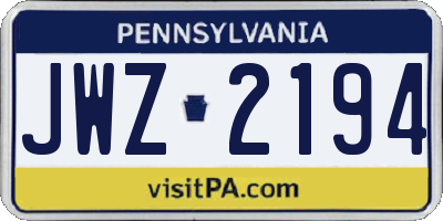 PA license plate JWZ2194