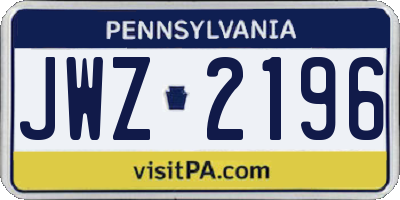 PA license plate JWZ2196