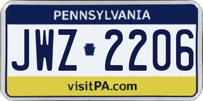 PA license plate JWZ2206