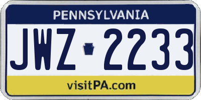 PA license plate JWZ2233