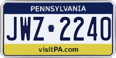 PA license plate JWZ2240