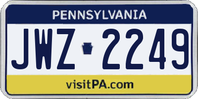PA license plate JWZ2249