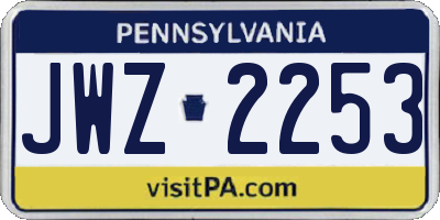 PA license plate JWZ2253