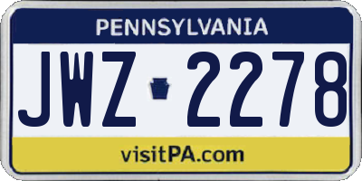 PA license plate JWZ2278