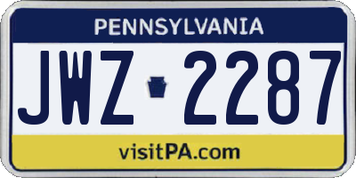 PA license plate JWZ2287